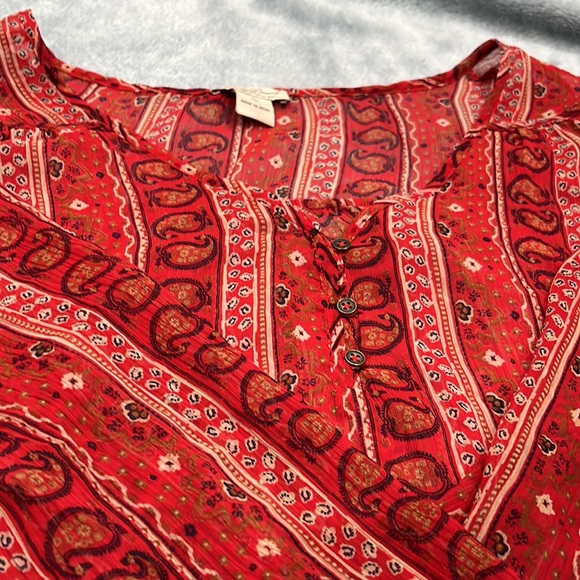 Lucky Brand Red Semi Sheer Paisley Boho Top - Picture 5 of 7